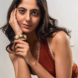 Gold Boho Hammered  Cuff with Pearl