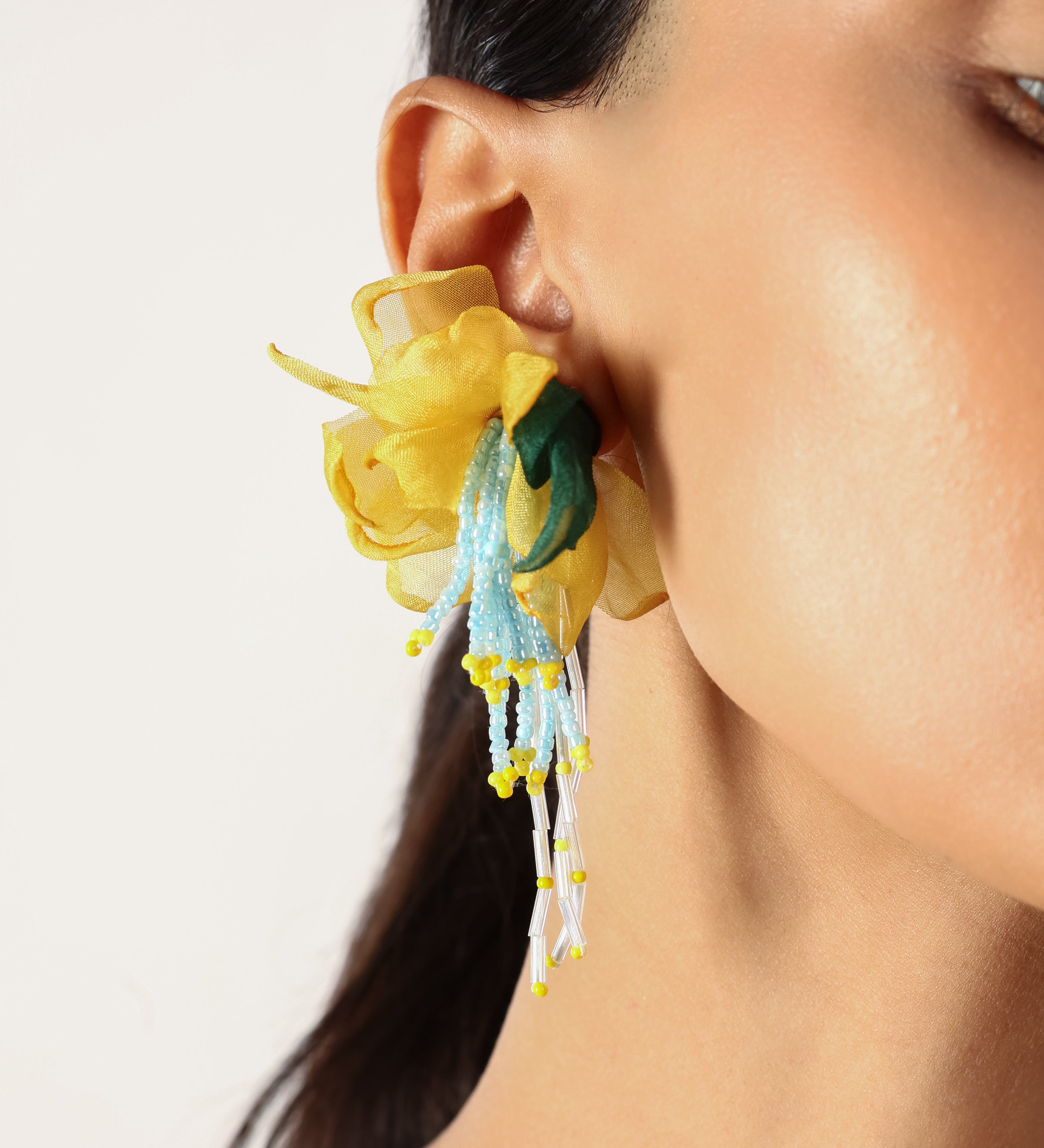Yellow And Blue Elegant Combination Earring