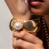 Gold Boho Hammered  Cuff with Pearl
