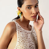 Yellow And Blue Elegant Combination Earring