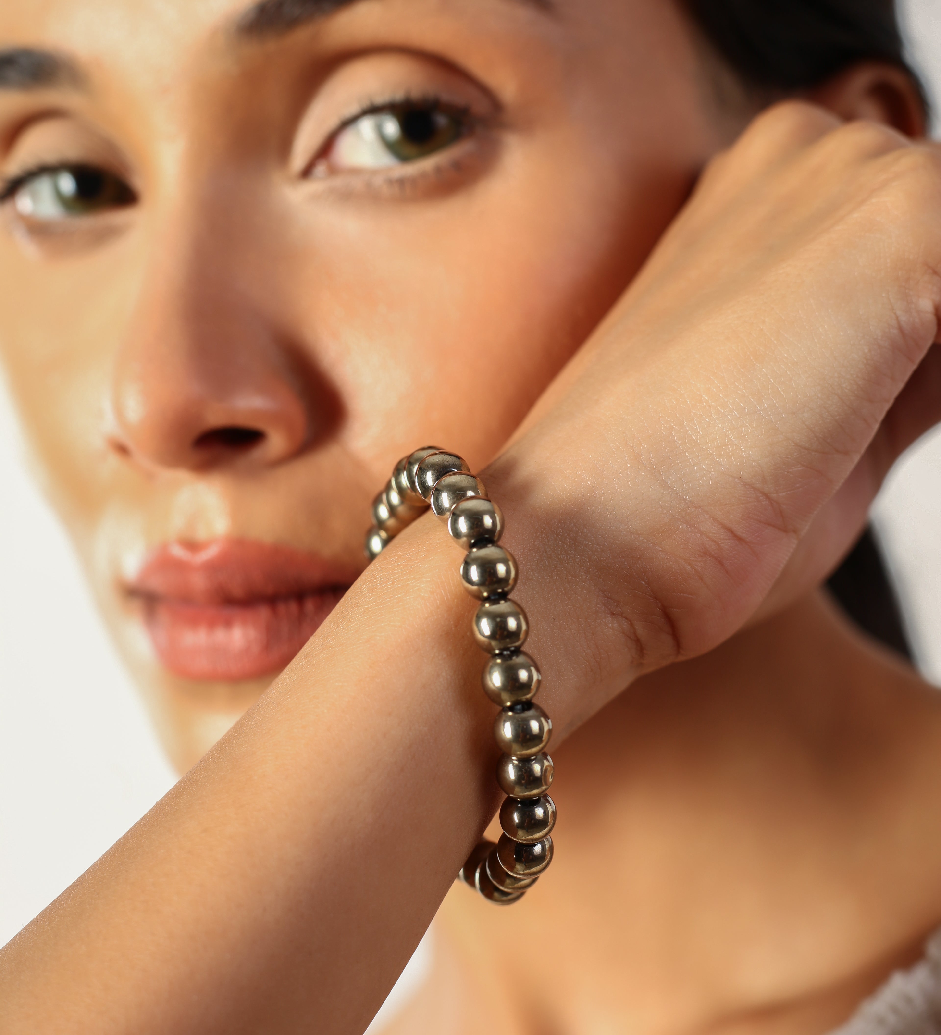 Gold Metallic Bead Stretch Bracelet