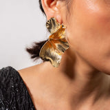 Long Abstract Floral Gold plated Earrings
