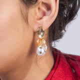 Matt Gold Plated Mother of Pearl Drop Earrings for Women