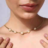 Gold Plated White Pearl Necklace with Adjustable Chain