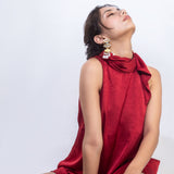 Matt Gold Plated Blue Eye with Lip Earrings for Women with Mother of Pearl