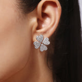 Silver Plated Flower Shaped Anti-Tarnish White CZ Stone Earrings