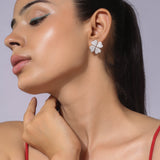 Silver Plated Flower Shaped Anti-Tarnish White CZ Stone Earrings