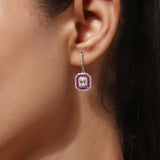 Silver Plated Anti-Tarnish White CZ and Red Stone Earrings