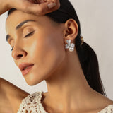 Floral Cz Stone Sheel Pearl Earring