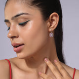 Silver Plated Anti-Tarnish White CZ and Red Stone Earrings