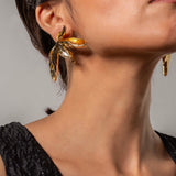 18k Gold Plated Floral Long Earrings