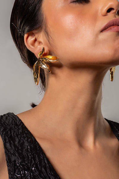 18k Gold Plated Floral Long Earrings