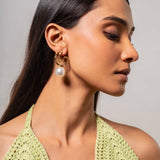 Pearl Abstract Shell Pearl Gold Plated Long Earrings