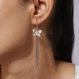 Silver Plated White CZ Stone Hanging Earrings