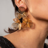 Gold plated Triangle Flower Earrings