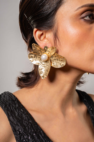 18k Gold Plated Floral Long Dangling Earrings