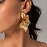 Long Abstract Floral Gold plated Earrings
