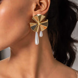 Gold and Pearl Long Earrings