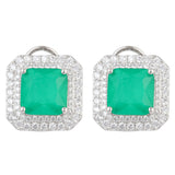 Silver Plated Anti-Tarnish White CZ and Green Stone Earrings