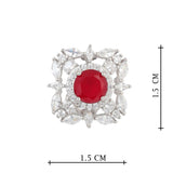 Silver Plated Anti-Tarnish White CZ and Red Stone Earrings