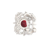 Silver Plated Anti-Tarnish White CZ and Red Stone Earrings