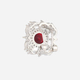 Silver Plated Anti-Tarnish White CZ and Red Stone Earrings