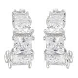 Silver Plated Anti-Tarnish White CZ Stone Hoop Earrings