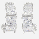 Silver Plated Anti-Tarnish White CZ Stone Hoop Earrings