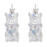 Silver Plated Anti-Tarnish White CZ Stone Hoop Earrings