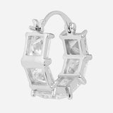 Silver Plated Anti-Tarnish White CZ Stone Hoop Earrings