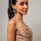 Black and Gold plated Flower Earrings