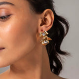 Floral Pearl Hammered Gold plated Earrings