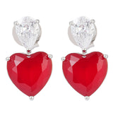Silver Plated Red Heart Shaped Anti-Tarnish White CZ Stone Earrings