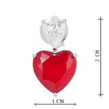 Silver Plated Red Heart Shaped Anti-Tarnish White CZ Stone Earrings