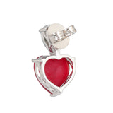 Silver Plated Red Heart Shaped Anti-Tarnish White CZ Stone Earrings