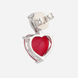 Silver Plated Red Heart Shaped Anti-Tarnish White CZ Stone Earrings