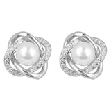 Silver Plated White CZ Stone and Shell Pearl Anti-Tarnish Earrings