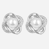 Silver Plated White CZ Stone and Shell Pearl Anti-Tarnish Earrings