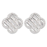Silver Plated Flower Shaped Anti-Tarnish White CZ Stone Earrings