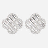 Silver Plated Flower Shaped Anti-Tarnish White CZ Stone Earrings
