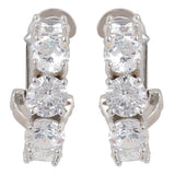 Silver Plated Anti-Tarnish White CZ Stone Hoop Earrings