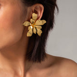 18k Gold Plated Pearl Floral Long Earrings