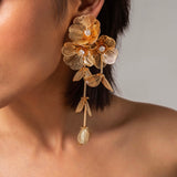 Rose Gold Floral plated Long Earrings