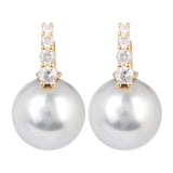 Gold Plated White CZ Stone and Grey Shell Pearl Anti-Tarnish Earrings