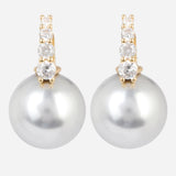 Gold Plated White CZ Stone and Grey Shell Pearl Anti-Tarnish Earrings