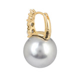 Gold Plated White CZ Stone and Grey Shell Pearl Anti-Tarnish Earrings