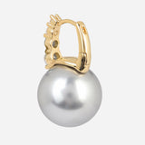 Gold Plated White CZ Stone and Grey Shell Pearl Anti-Tarnish Earrings