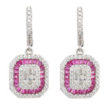 Silver Plated Anti-Tarnish White CZ and Red Stone Earrings