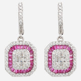 Silver Plated Anti-Tarnish White CZ and Red Stone Earrings