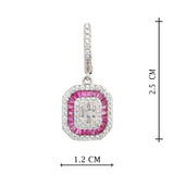 Silver Plated Anti-Tarnish White CZ and Red Stone Earrings